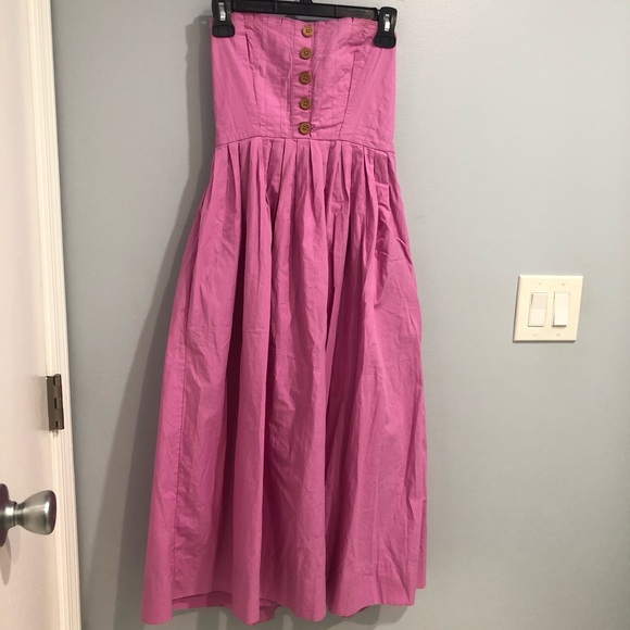 Free People Lilah Pink/purple Pleated Tube Strapless Maxi dress Size XS - Picture 2 of 12